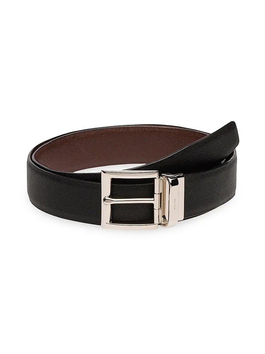 Prada Men's Saffiano Leather Reversible Belt - Black Reddish Brown | Thumbnail 7