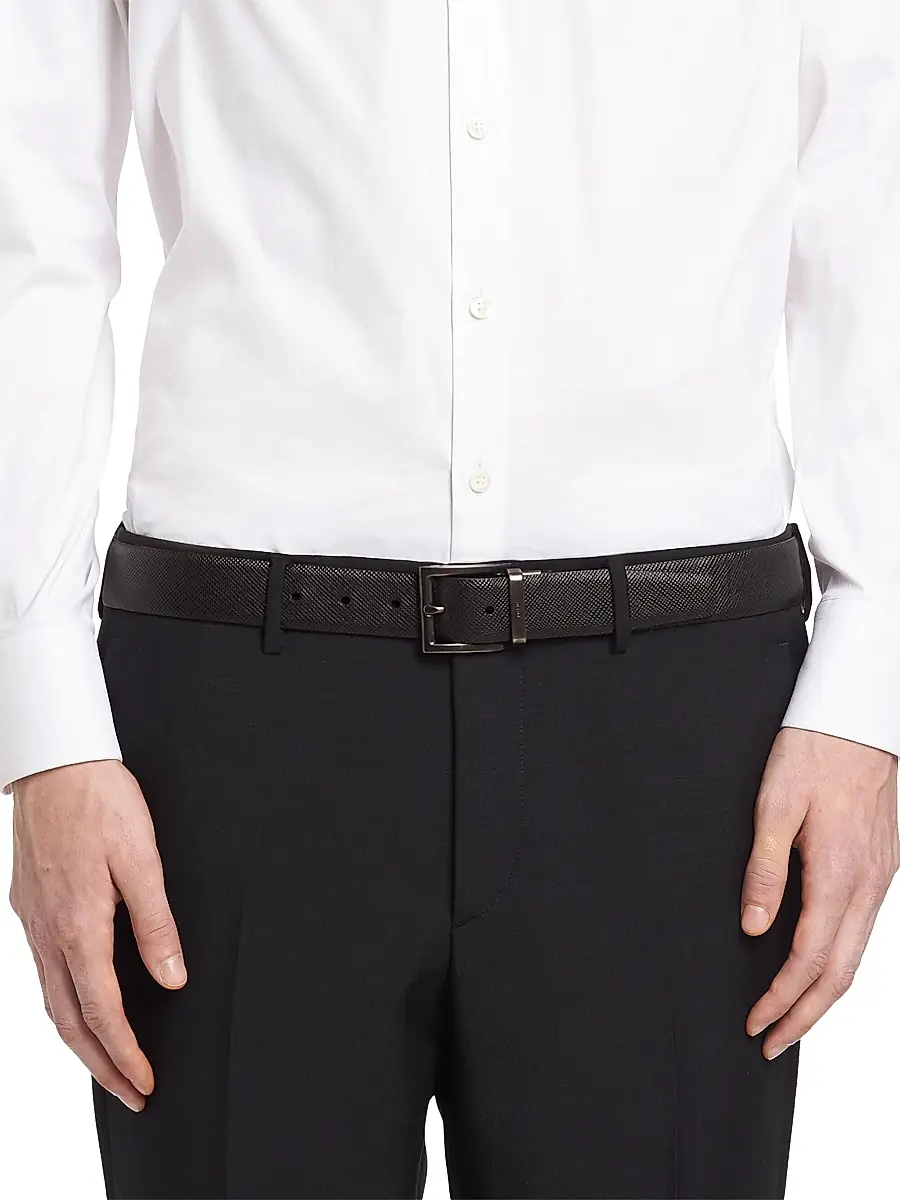 Prada Men's Saffiano Leather Reversible Belt - Black Reddish Brown | Thumbnail 8