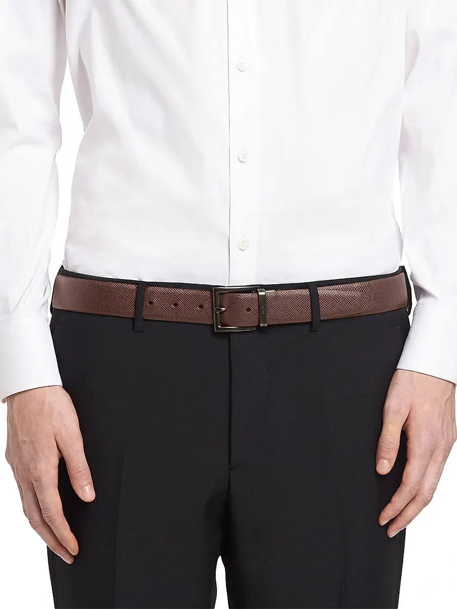 Prada Men's Saffiano Leather Reversible Belt - Black Reddish Brown | Thumbnail 9