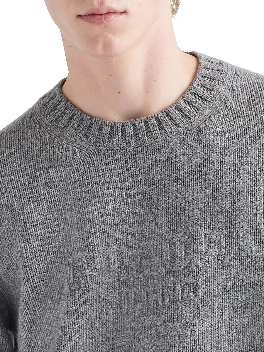 Prada Men's Wool And Cashmere Crewneck Sweater - Grey | Thumbnail 3 Prada Men's Wool And Cashmere Crewneck Sweater - Grey | Thumbnail 3