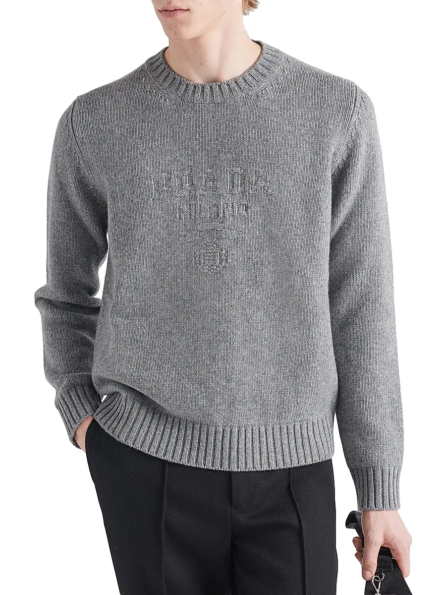Prada Men's Wool And Cashmere Crewneck Sweater - Grey | Thumbnail 4 Prada Men's Wool And Cashmere Crewneck Sweater - Grey | Thumbnail 4