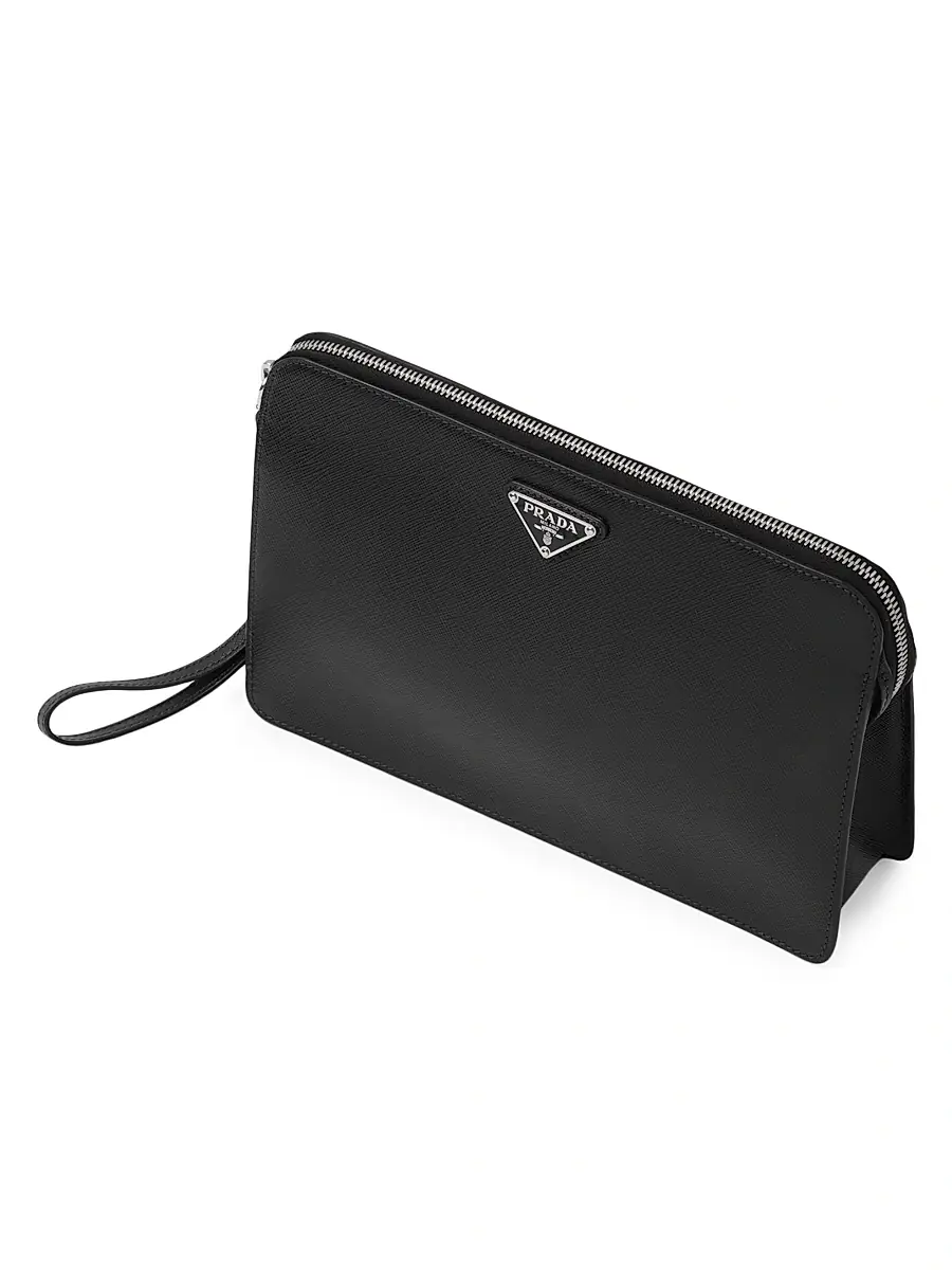 Prada Men's Saffiano Leather Pouch - White | Thumbnail 3