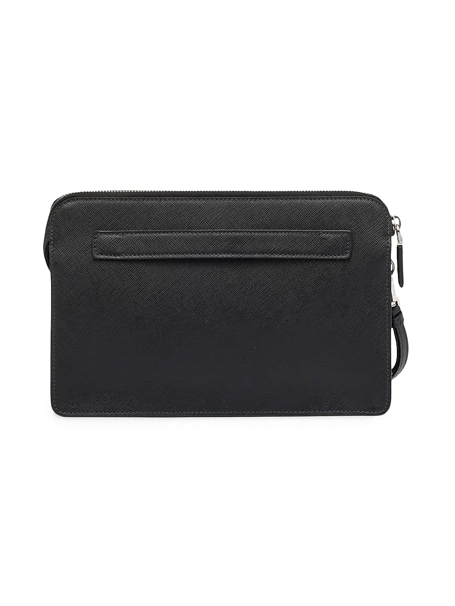 Prada Men's Saffiano Leather Pouch - White | Thumbnail 4