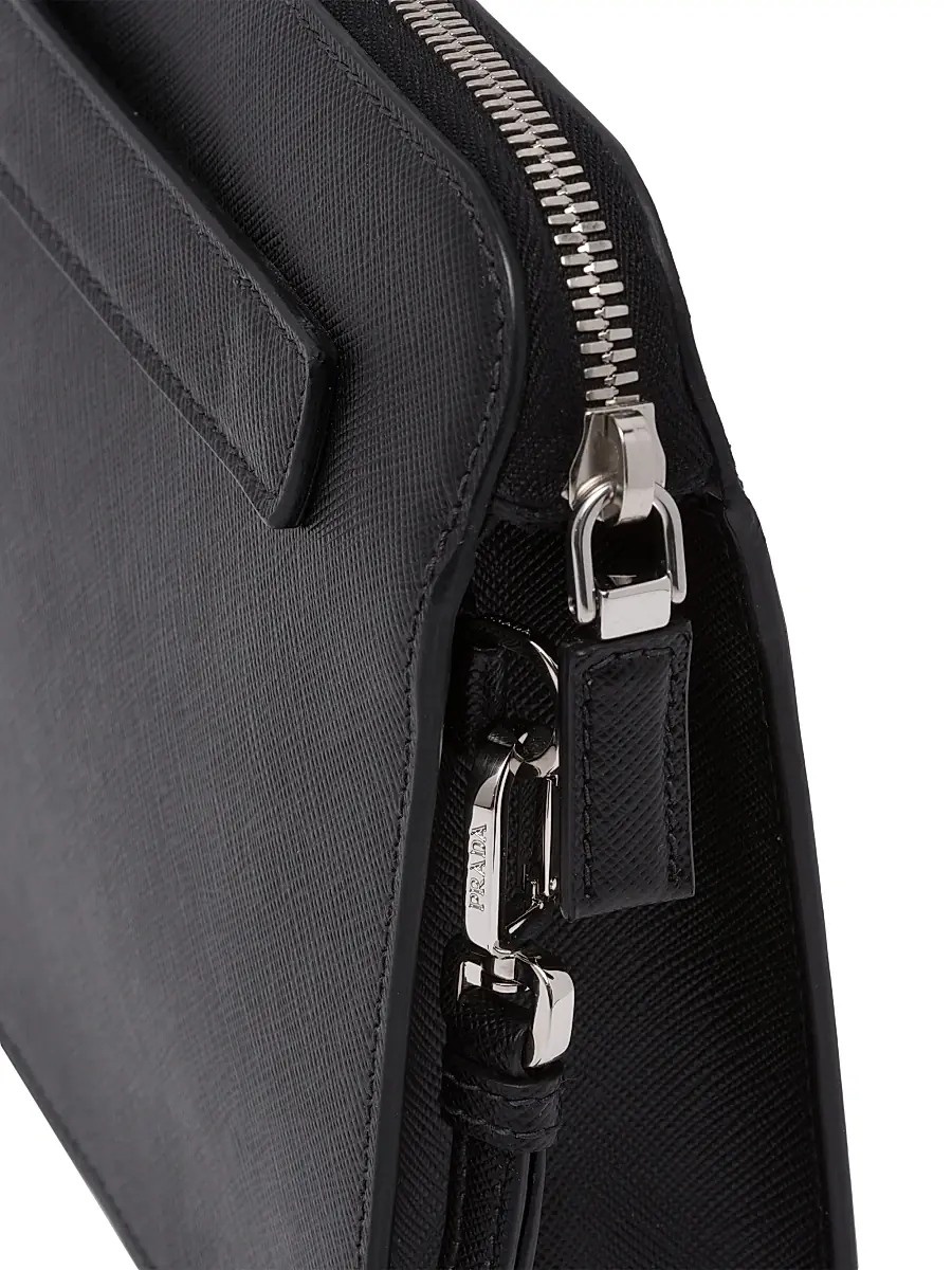 Prada Men's Saffiano Leather Pouch - White | Thumbnail 6