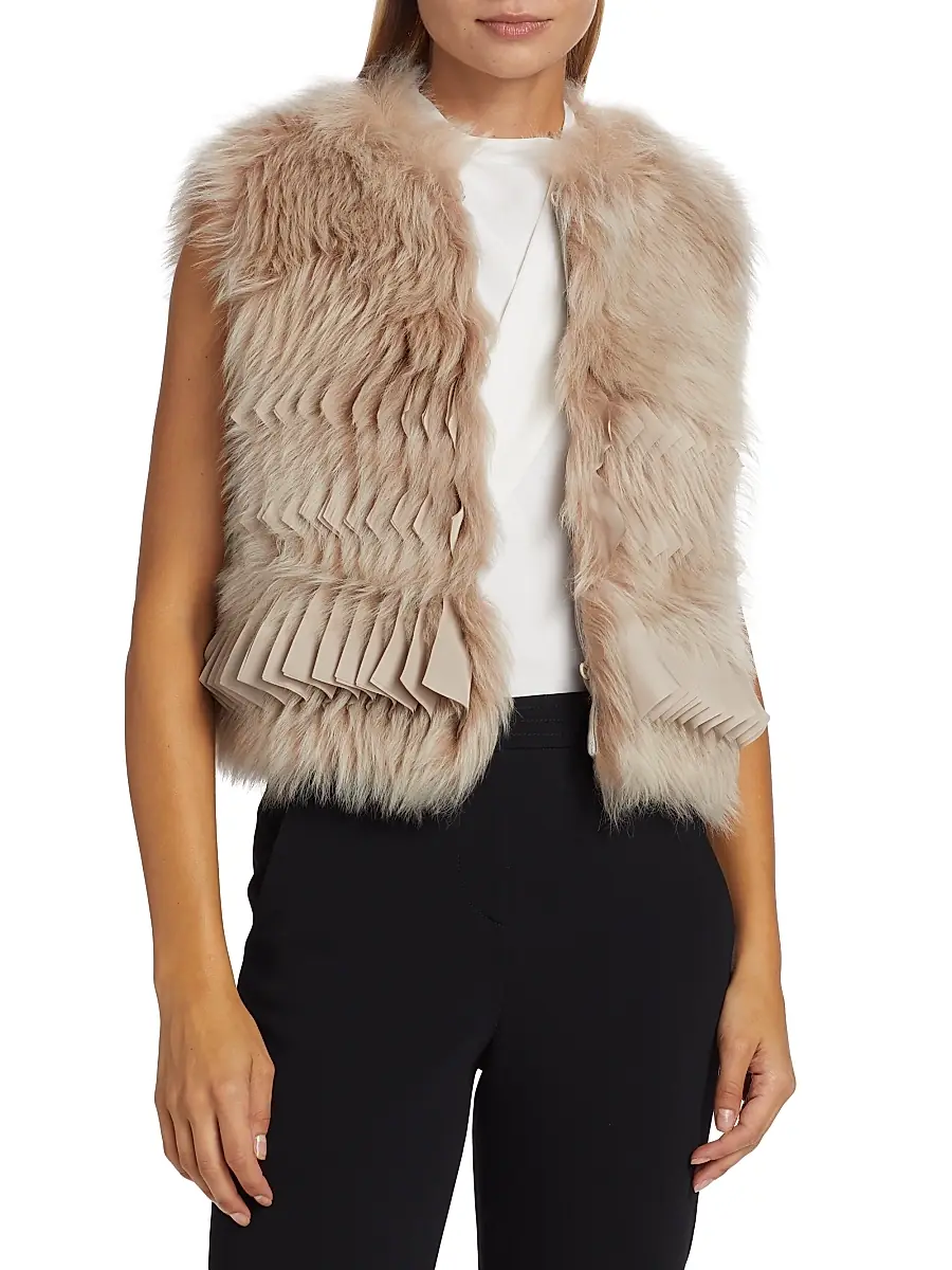 Giorgio Armani Women's Pleated & Dyed Shearling Vest | Thumbnail 3