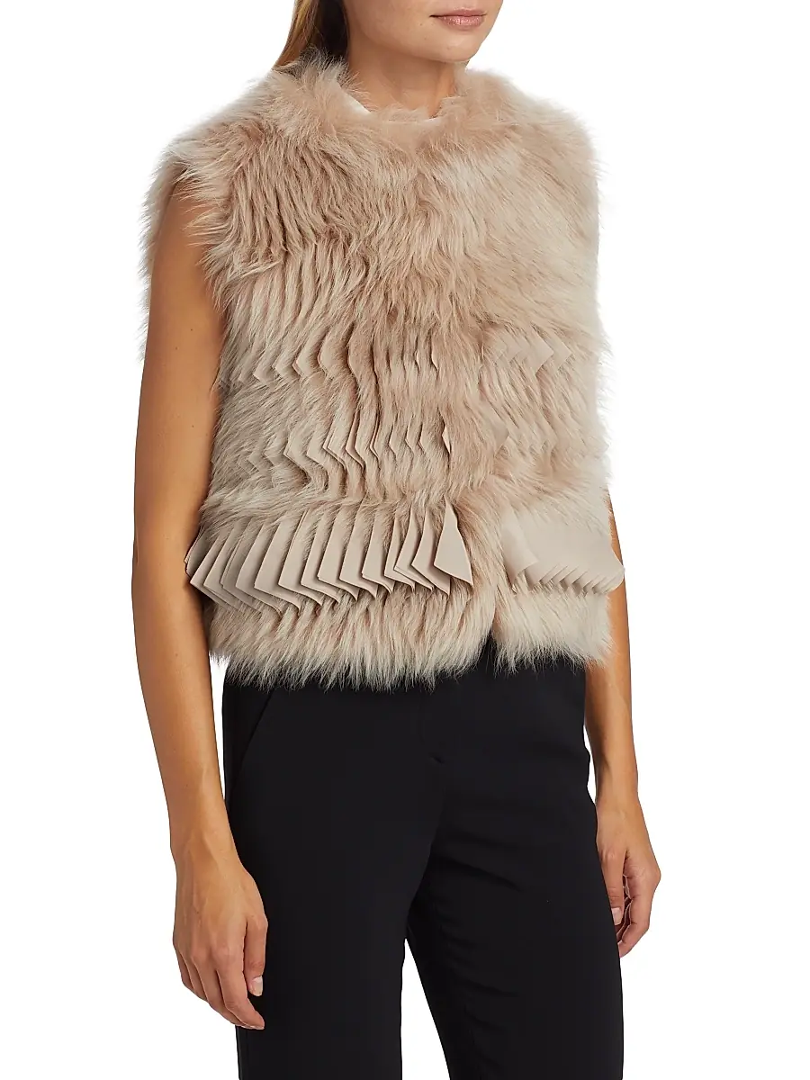 Giorgio Armani Women's Pleated & Dyed Shearling Vest | Thumbnail 4