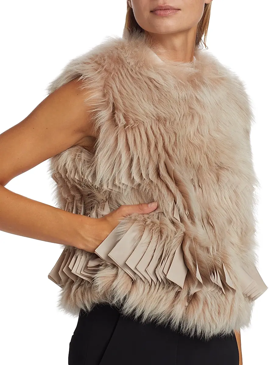 Giorgio Armani Women's Pleated & Dyed Shearling Vest | Thumbnail 6