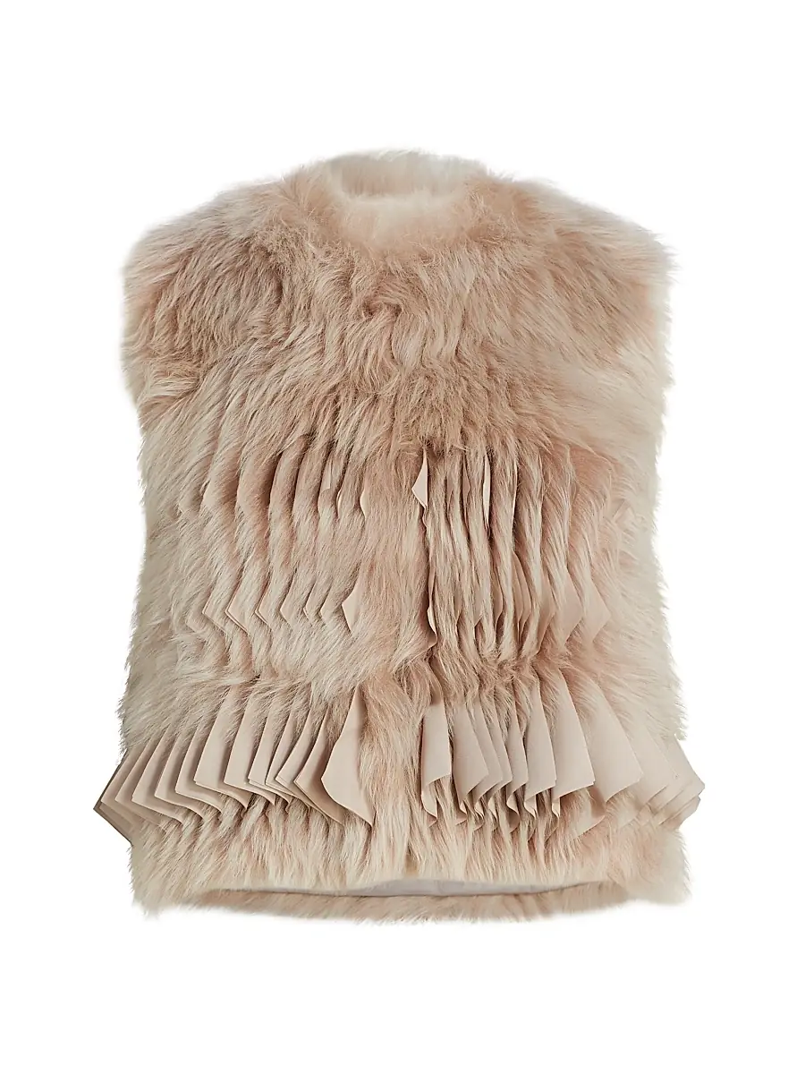 Giorgio Armani Women's Pleated & Dyed Shearling Vest - Light Walnut - Size 4 | Image 1 Giorgio Armani Women's Pleated & Dyed Shearling Vest - Light Walnut - Size 4 | Image 1