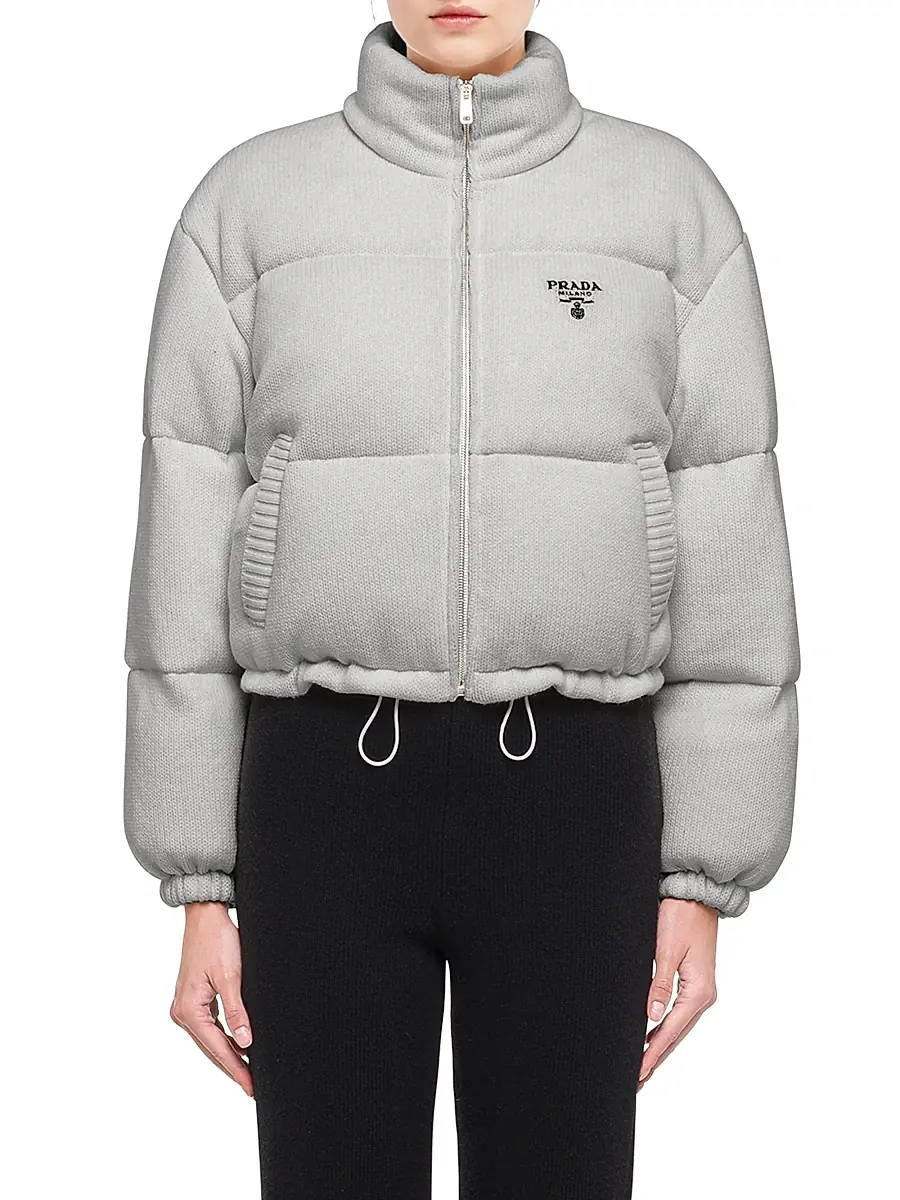 Prada Women's Boxy Wool And Cashmere Knit Puffer Jacket - Grey | Thumbnail 2 Prada Women's Boxy Wool And Cashmere Knit Puffer Jacket - Grey | Thumbnail 2