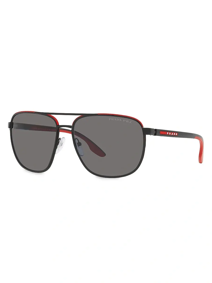 Prada Linea Rossa Men's 62MM Metal Pilot Sunglasses - Black Red | Image 1 Prada Linea Rossa Men's 62MM Metal Pilot Sunglasses - Black Red | Image 1