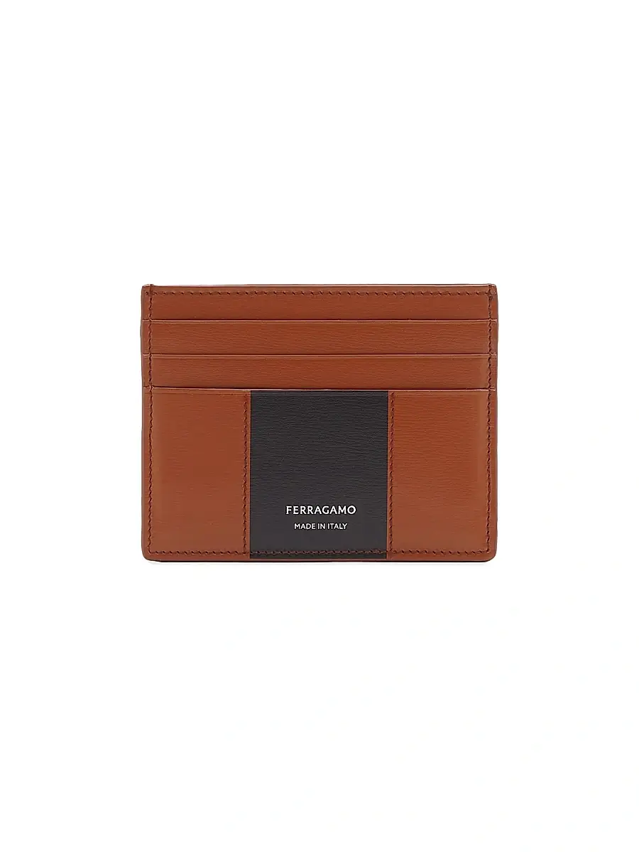 FERRAGAMO Men's Florence Leather Card Holder - New Cognac Nero | Image 1 FERRAGAMO Men's Florence Leather Card Holder - New Cognac Nero | Image 1