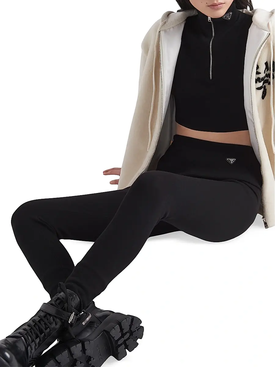 Prada Women's Viscose and Wool Leggings - Black | Thumbnail 4 Prada Women's Viscose and Wool Leggings - Black | Thumbnail 4