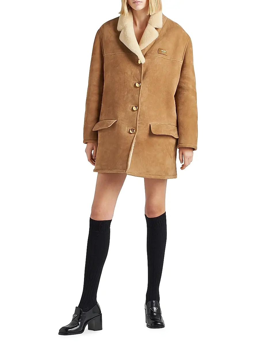 Prada Women's Shearling Coat - Brown | Thumbnail 2 Prada Women's Shearling Coat - Brown | Thumbnail 2