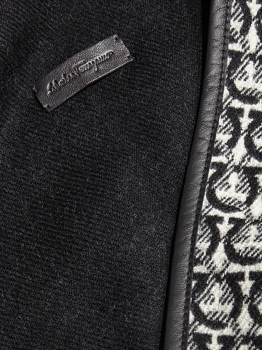 FERRAGAMO Women's New New Ganc Wool & Leather-Trim Stole - Black | Thumbnail 2 FERRAGAMO Women's New New Ganc Wool & Leather-Trim Stole - Black | Thumbnail 2