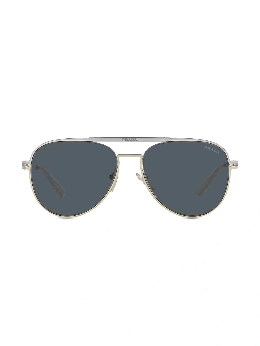 Prada Men's 57MM Metal Pilot Sunglasses - Dark Grey | Image 1 Prada Men's 57MM Metal Pilot Sunglasses - Dark Grey | Image 1