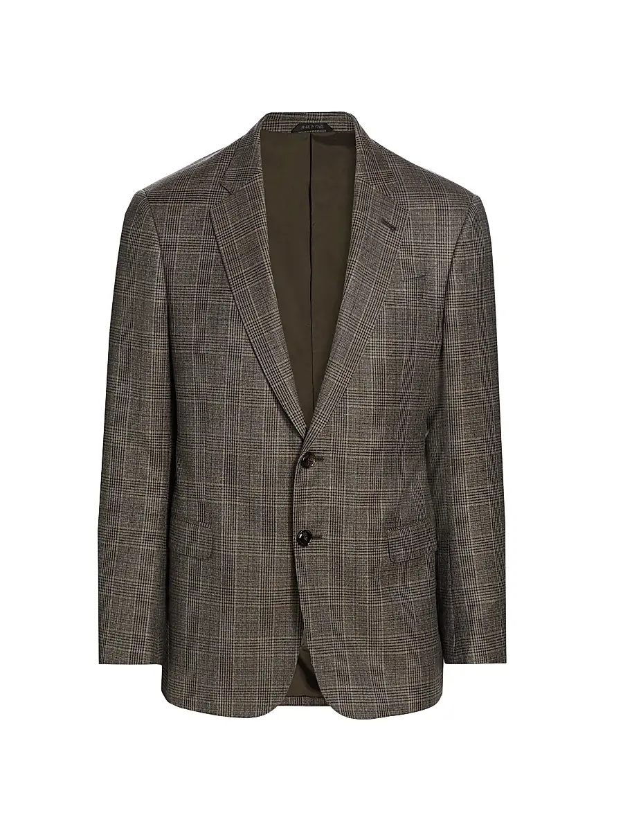 Giorgio Armani Men's Plaid Wool Two-Button Sport Coat - Brown | Image 1 Giorgio Armani Men's Plaid Wool Two-Button Sport Coat - Brown | Image 1