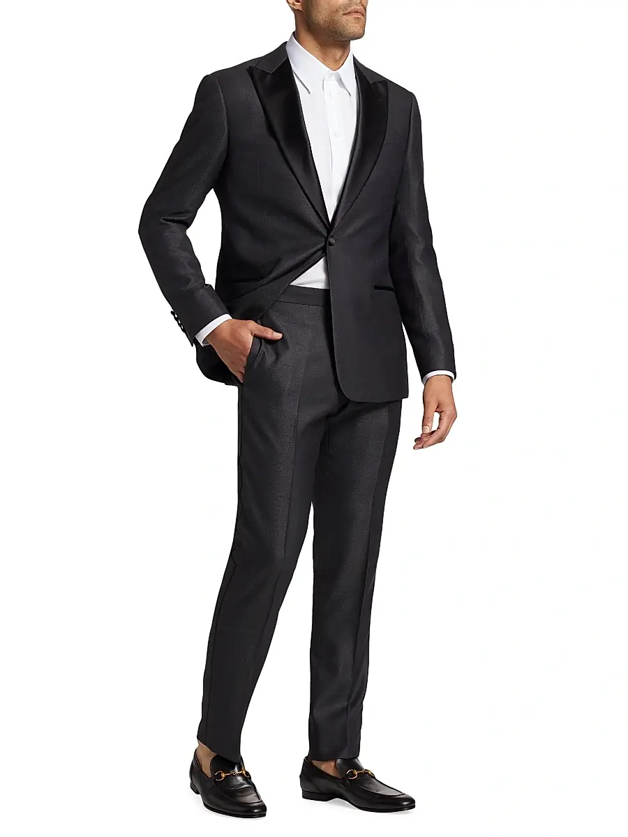 Emporio Armani Men's Textured Wool-Silk Tuxedo - Grey | Thumbnail 2