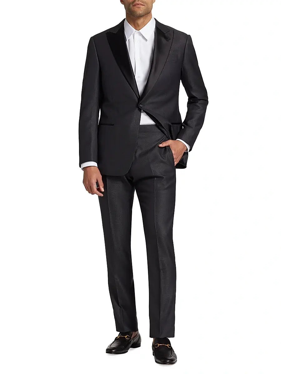 Emporio Armani Men's Textured Wool-Silk Tuxedo - Grey | Thumbnail 3