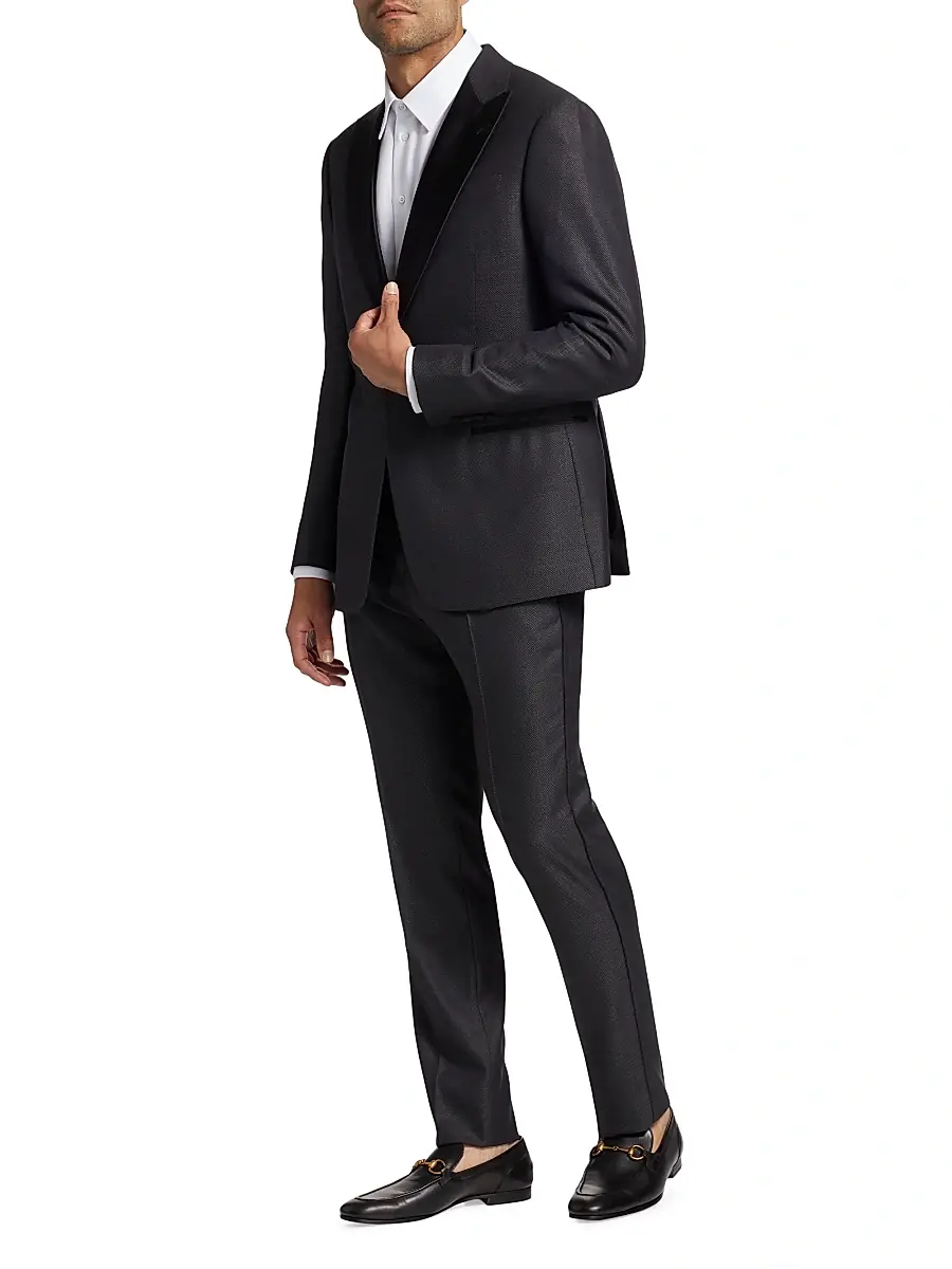 Emporio Armani Men's Textured Wool-Silk Tuxedo - Grey | Thumbnail 4