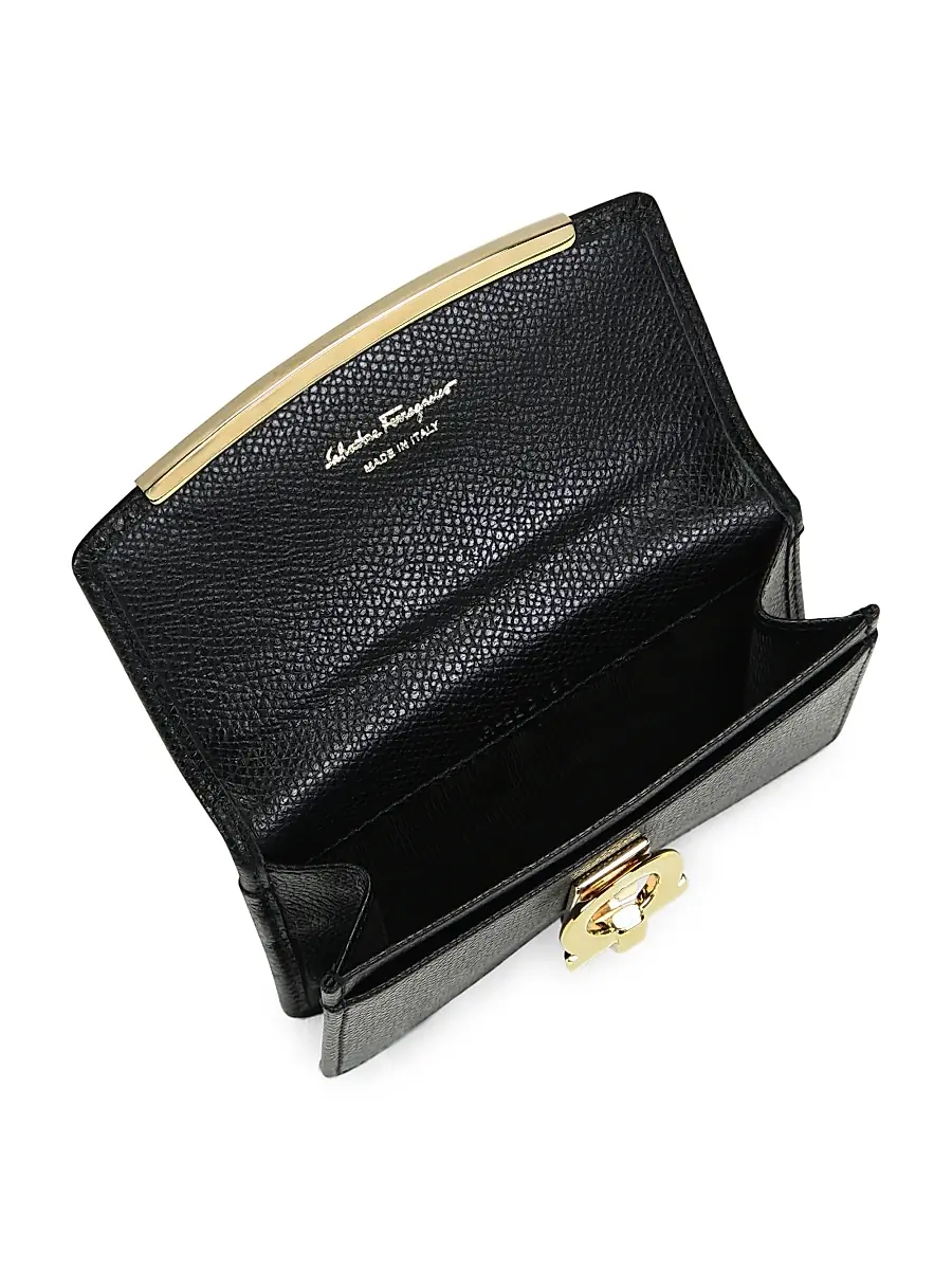 FERRAGAMO Women's Icona Clip Leather Card Holder - Black | Thumbnail 2