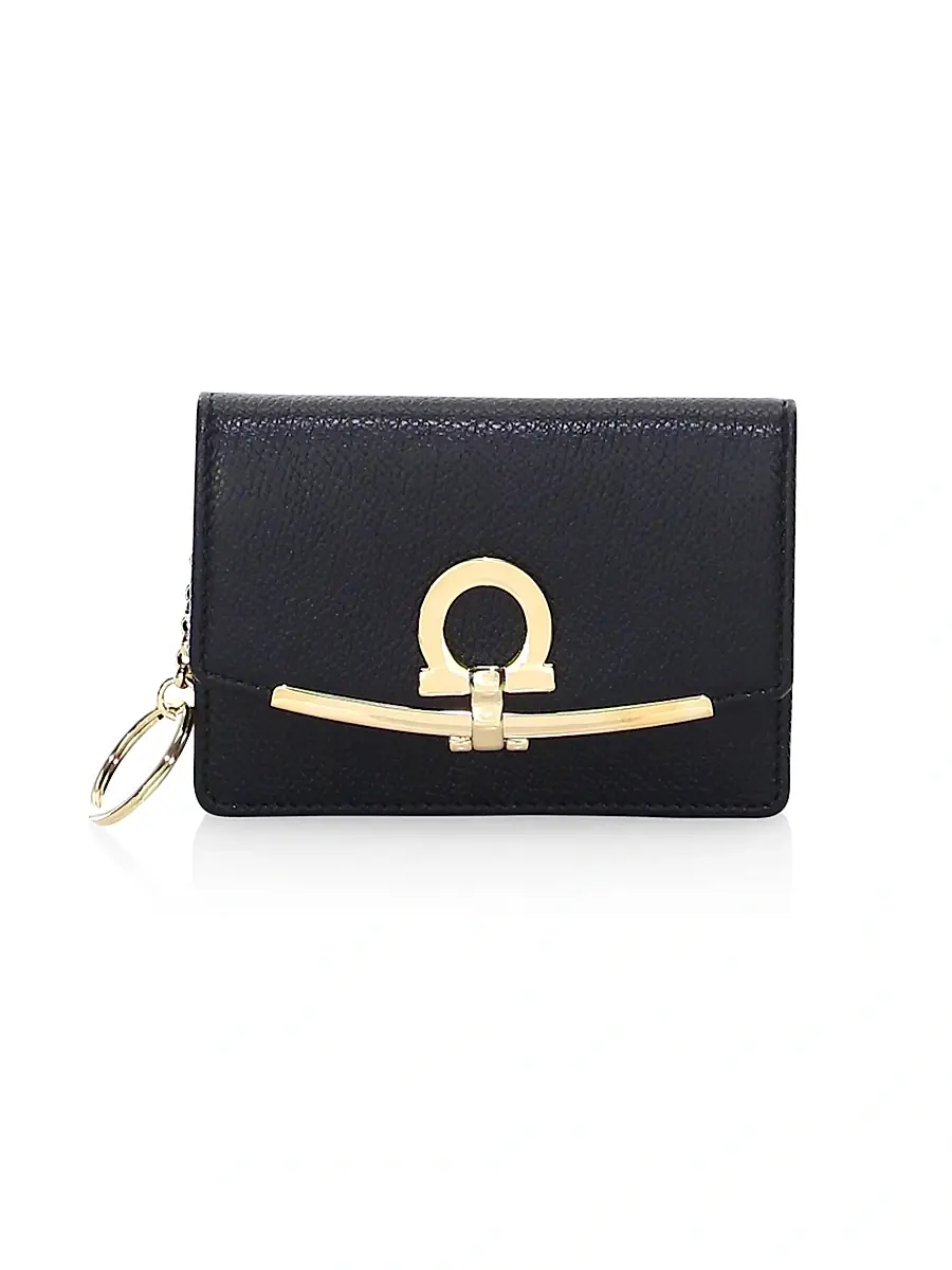 Women's Icona Clip Leather Card Holder - Black Women's Icona Clip Leather Card Holder - Black