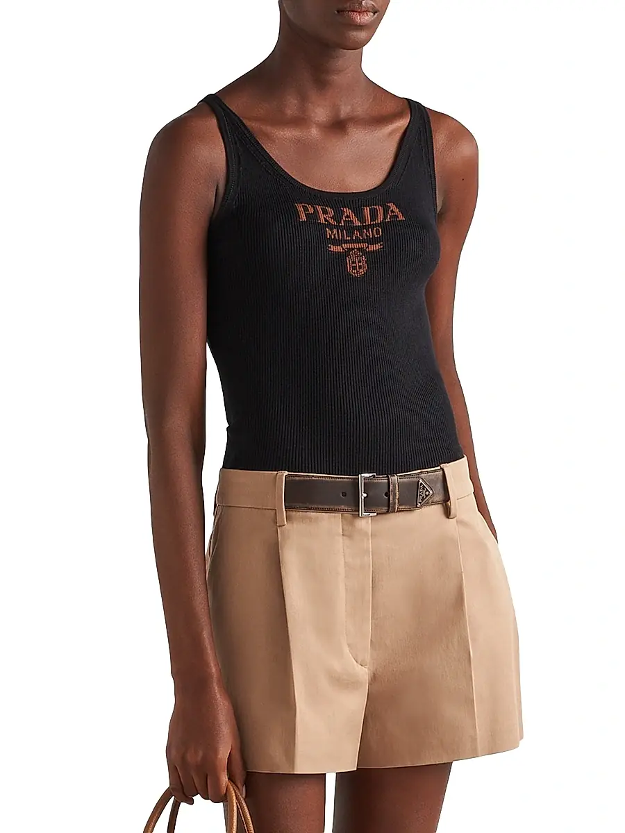 Prada Women's Silk Tank Top With Logo - Black | Thumbnail 2 Prada Women's Silk Tank Top With Logo - Black | Thumbnail 2