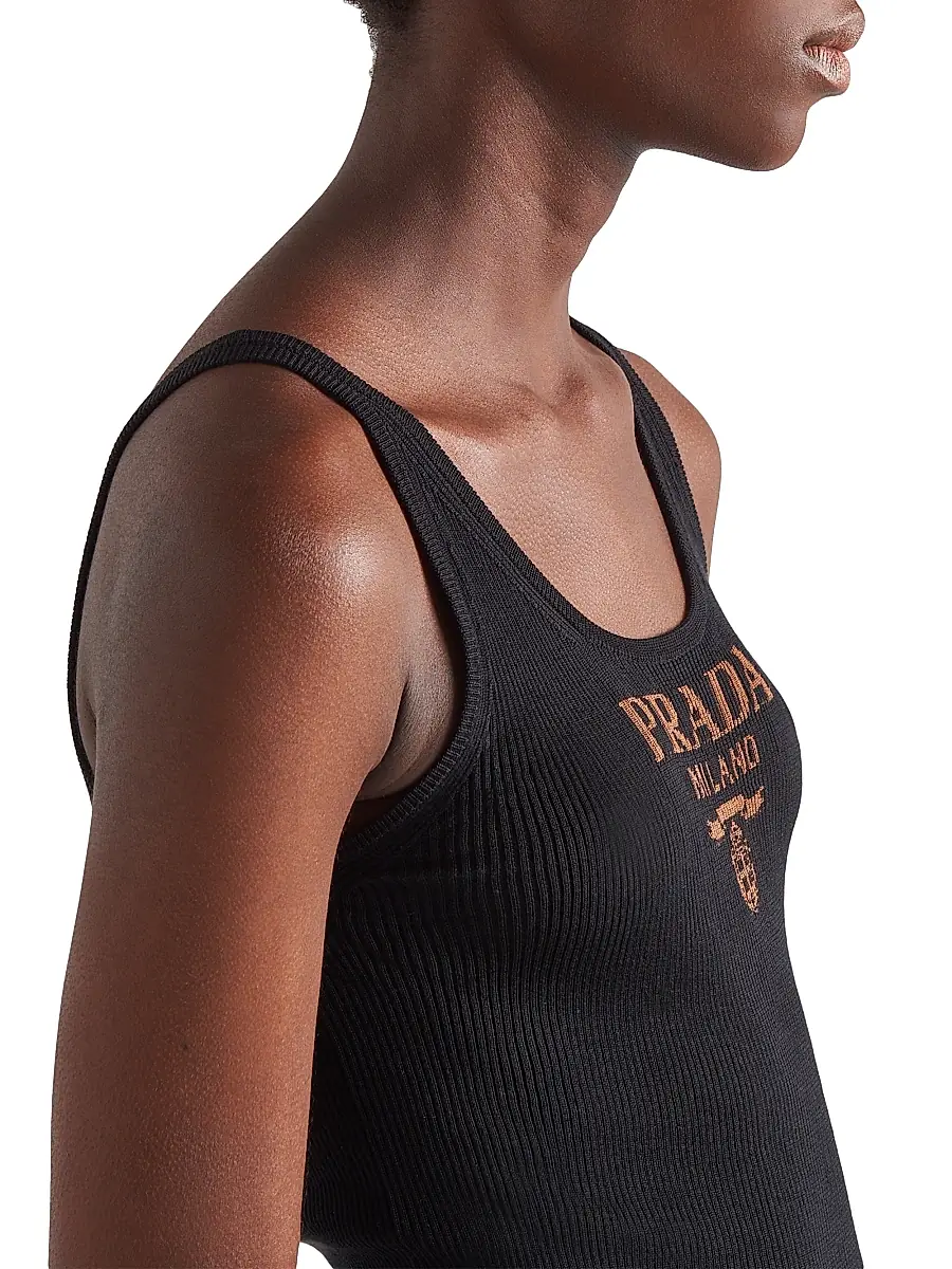 Prada Women's Silk Tank Top With Logo - Black | Thumbnail 4 Prada Women's Silk Tank Top With Logo - Black | Thumbnail 4