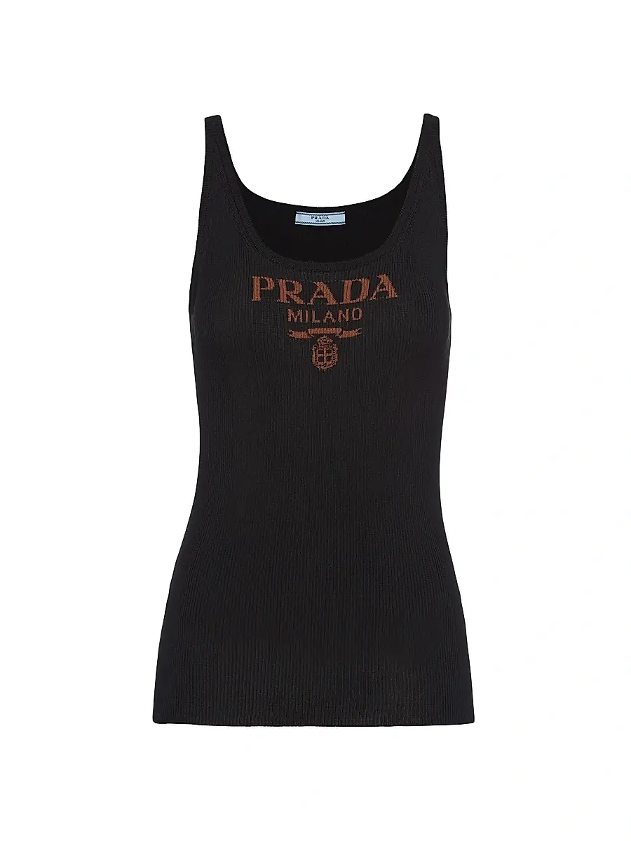 Prada Women's Silk Tank Top With Logo - Black | Image 1 Prada Women's Silk Tank Top With Logo - Black | Image 1