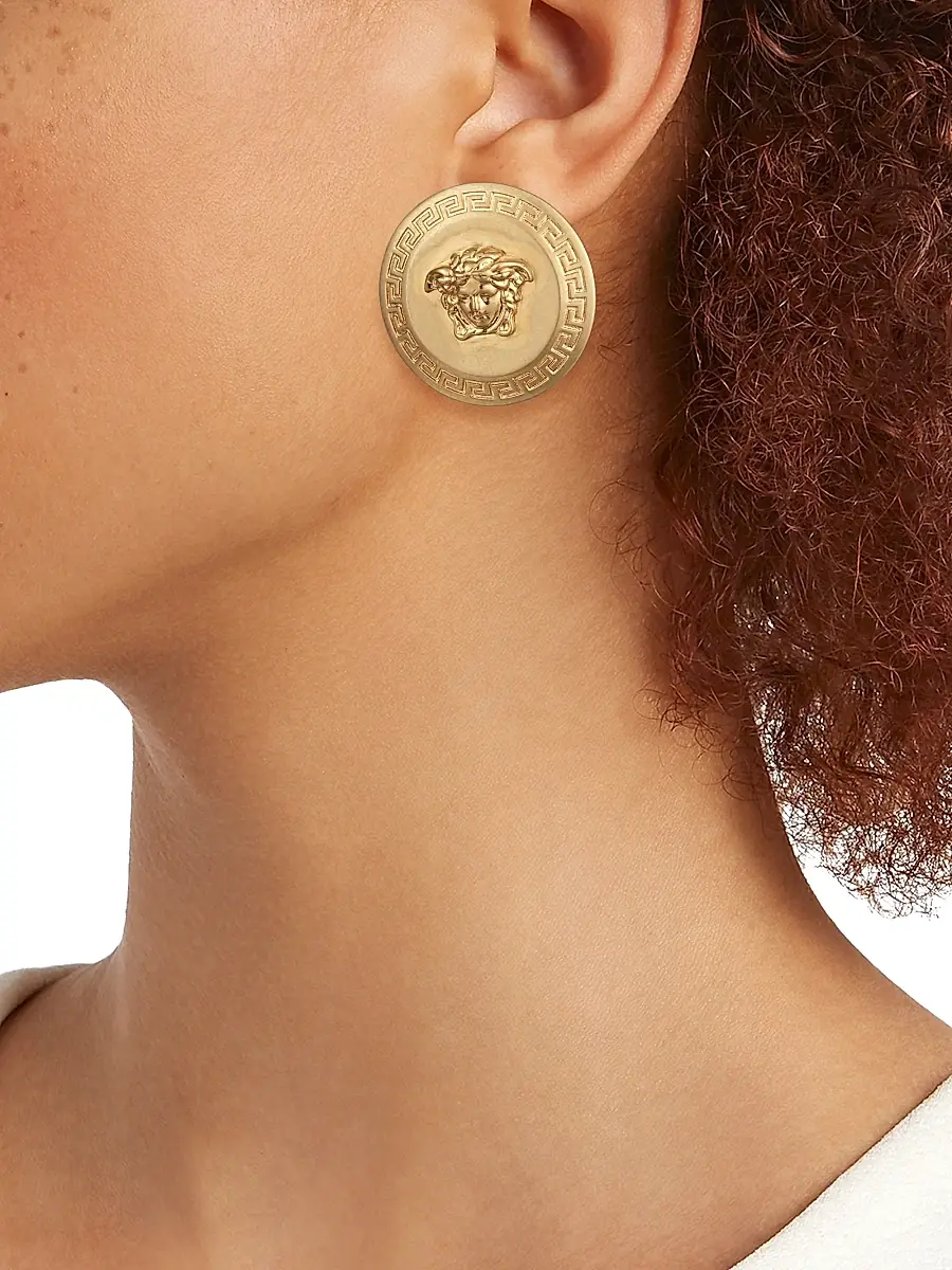 Versace Women's Tribute Goldtone Button Earrings | Thumbnail 2