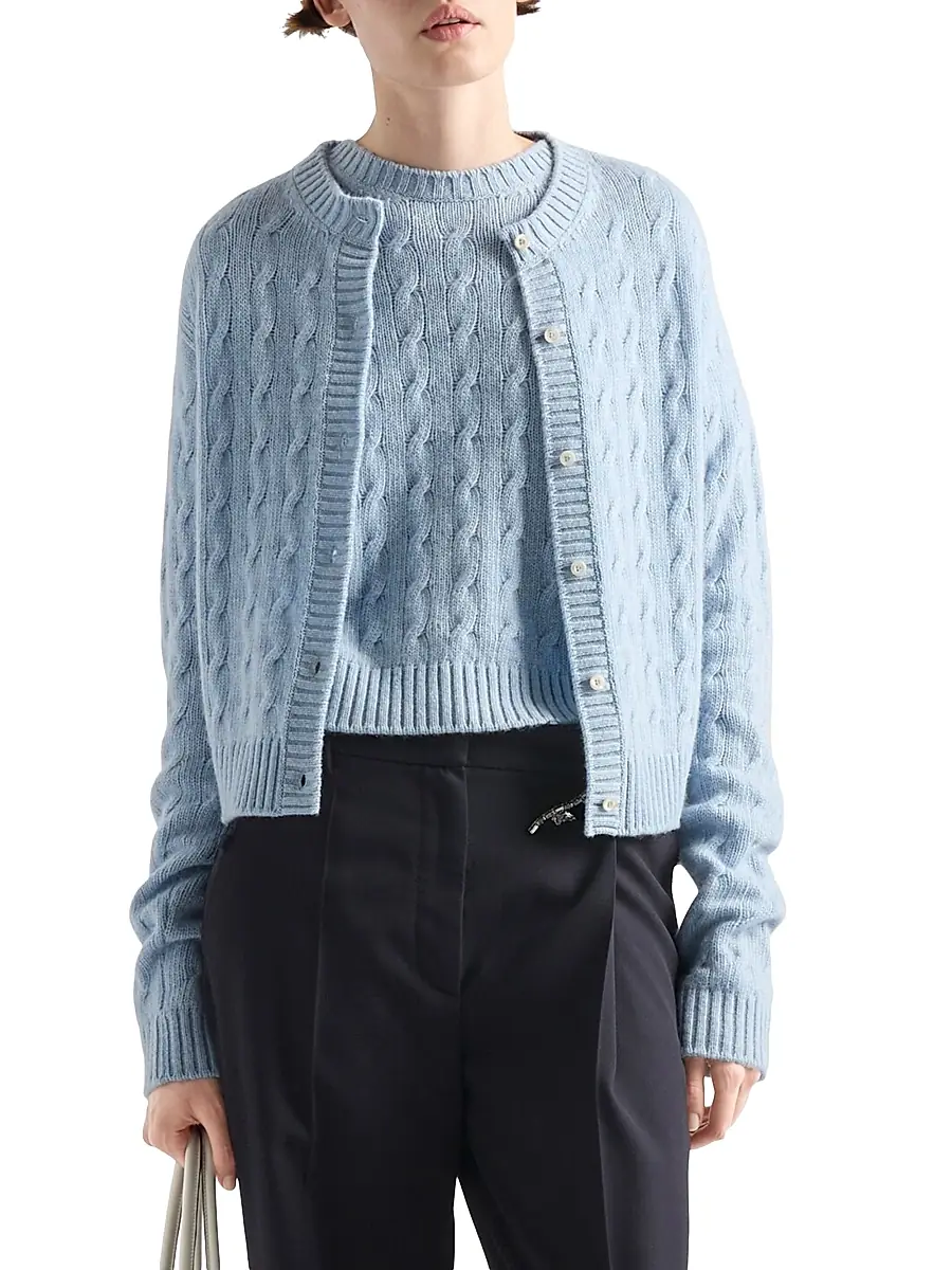 Prada Women's Re-Cashmere Cardigan - Blue | Thumbnail 2 Prada Women's Re-Cashmere Cardigan - Blue | Thumbnail 2