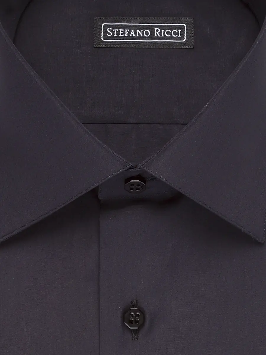 Stefano Ricci Men's Handmade Cotton Dress Shirt - Black | Thumbnail 2 Stefano Ricci Men's Handmade Cotton Dress Shirt - Black | Thumbnail 2
