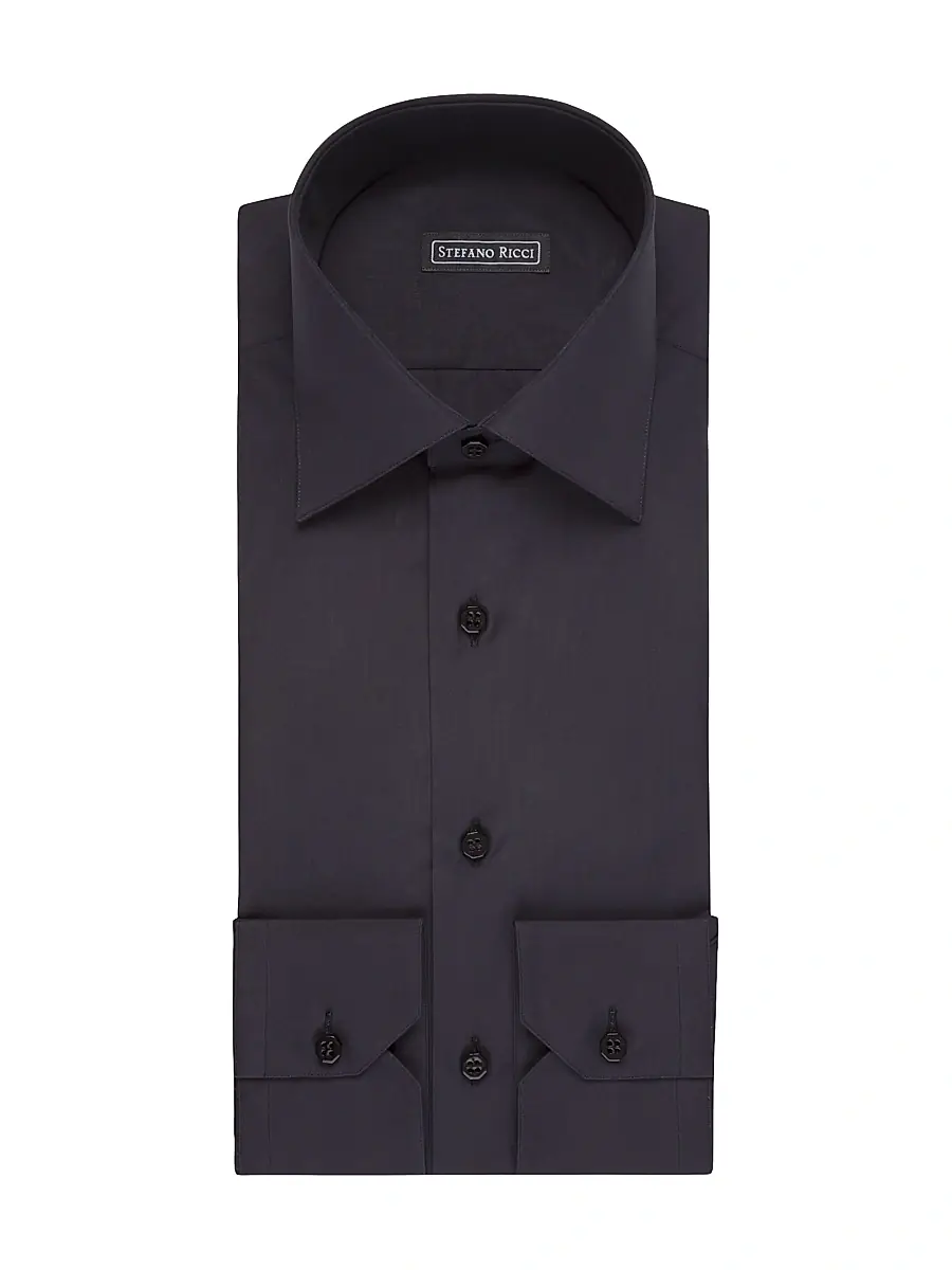 Stefano Ricci Men's Handmade Cotton Dress Shirt - Black | Image 1 Stefano Ricci Men's Handmade Cotton Dress Shirt - Black | Image 1