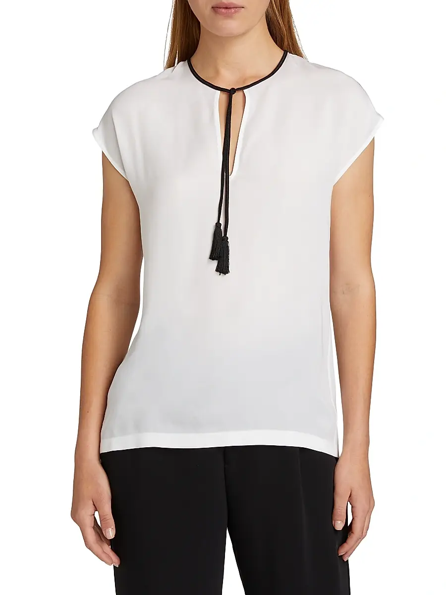 Giorgio Armani Women's Tassel Silk Georgette Blouse | Thumbnail 2 Giorgio Armani Women's Tassel Silk Georgette Blouse | Thumbnail 2