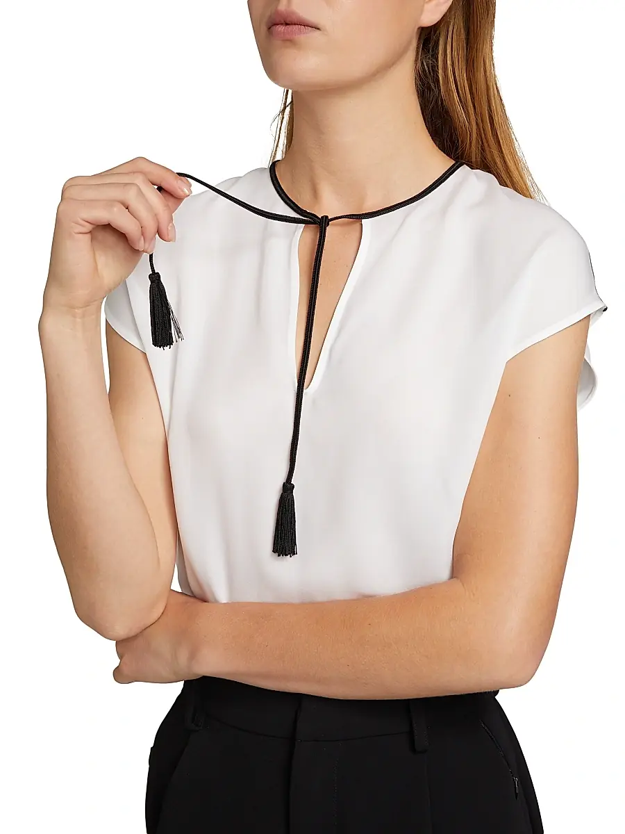 Giorgio Armani Women's Tassel Silk Georgette Blouse | Thumbnail 5 Giorgio Armani Women's Tassel Silk Georgette Blouse | Thumbnail 5