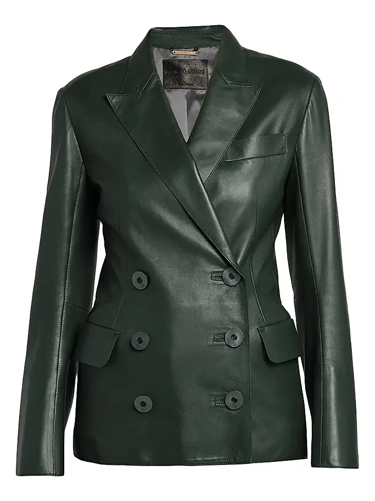Women's Leather Double-Breasted Blazer Women's Leather Double-Breasted Blazer