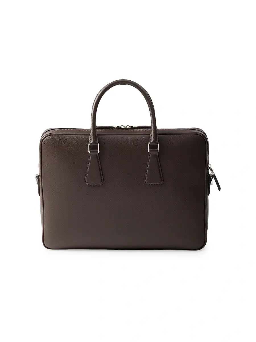 Prada Men's Saffiano Leather Briefcase - Brown | Thumbnail 3 Prada Men's Saffiano Leather Briefcase - Brown | Thumbnail 3