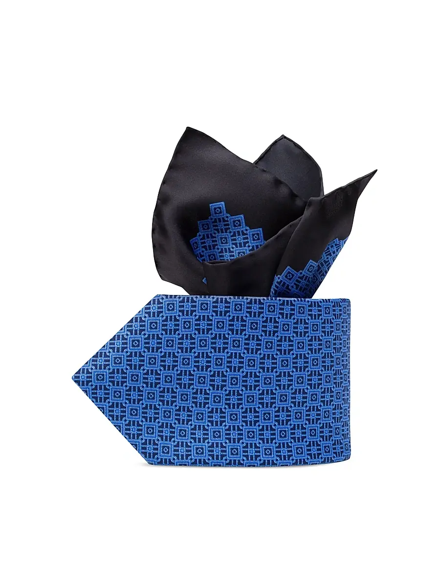 Stefano Ricci Men's Luxury Printed Silk Tie Set - Blue | Image 1 Stefano Ricci Men's Luxury Printed Silk Tie Set - Blue | Image 1