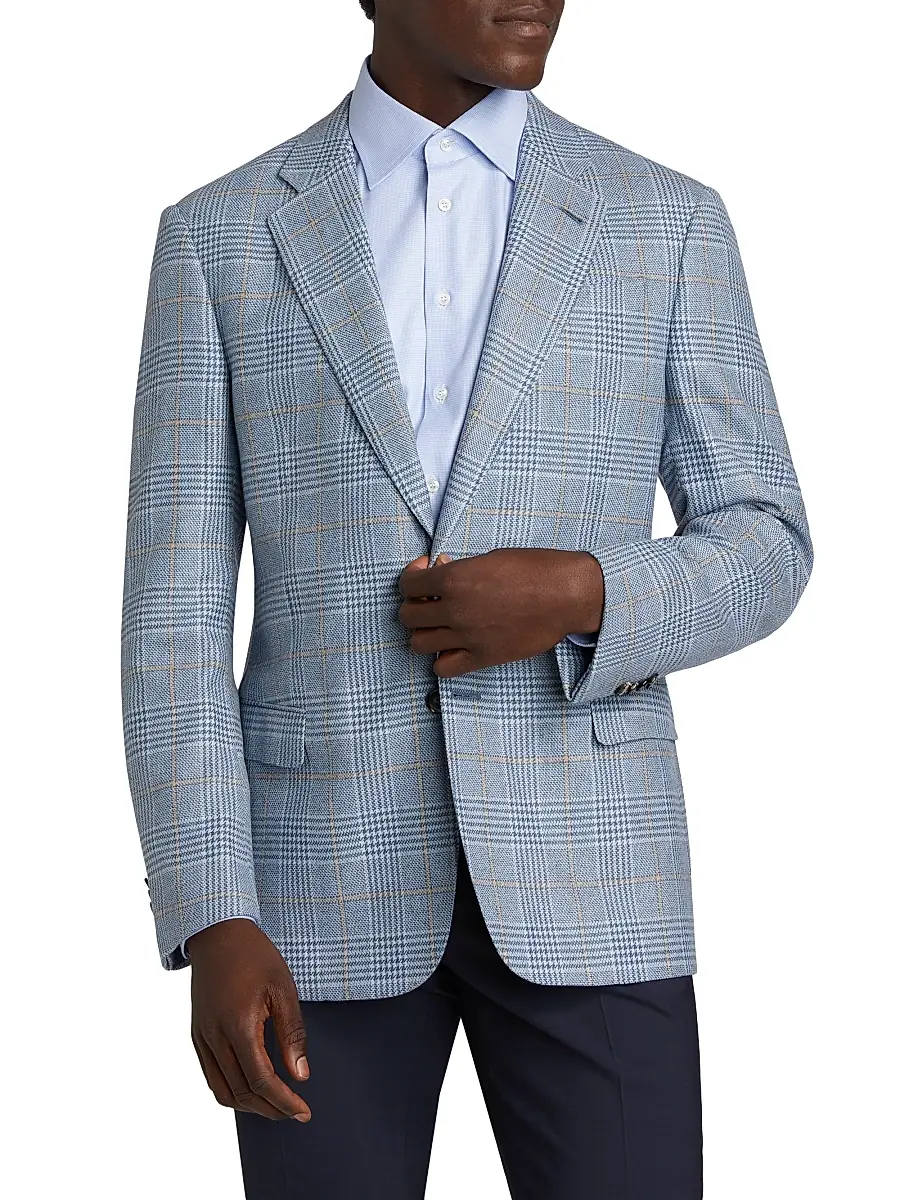 Giorgio Armani Men's Plaid Tailored Wool Jacket | Thumbnail 3 Giorgio Armani Men's Plaid Tailored Wool Jacket | Thumbnail 3