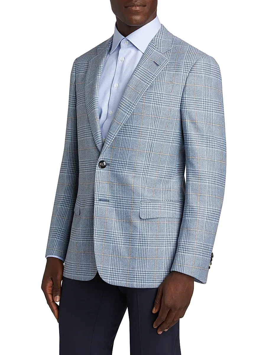 Giorgio Armani Men's Plaid Tailored Wool Jacket | Thumbnail 4 Giorgio Armani Men's Plaid Tailored Wool Jacket | Thumbnail 4