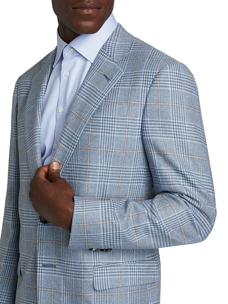 Giorgio Armani Men's Plaid Tailored Wool Jacket | Thumbnail 6 Giorgio Armani Men's Plaid Tailored Wool Jacket | Thumbnail 6