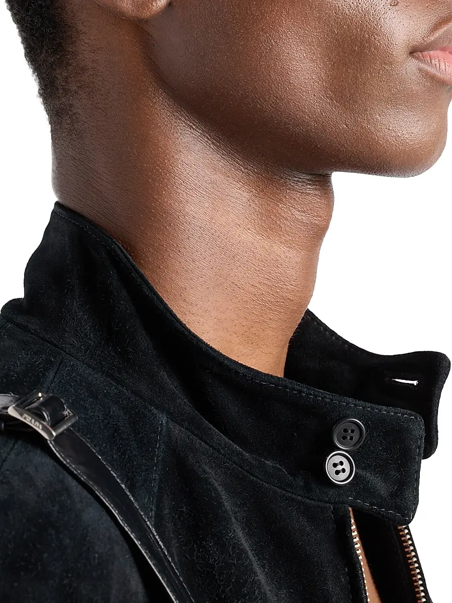 Prada Men's Suede Bomber Jacket - Black | Thumbnail 5 Prada Men's Suede Bomber Jacket - Black | Thumbnail 5
