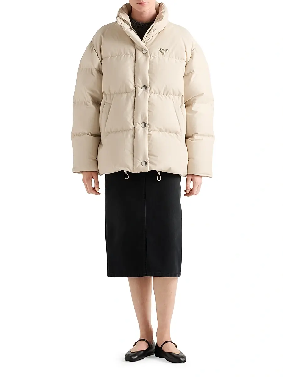 Prada Women's Technical Fabric Down Jacket - Beige Khaki | Thumbnail 2 Prada Women's Technical Fabric Down Jacket - Beige Khaki | Thumbnail 2