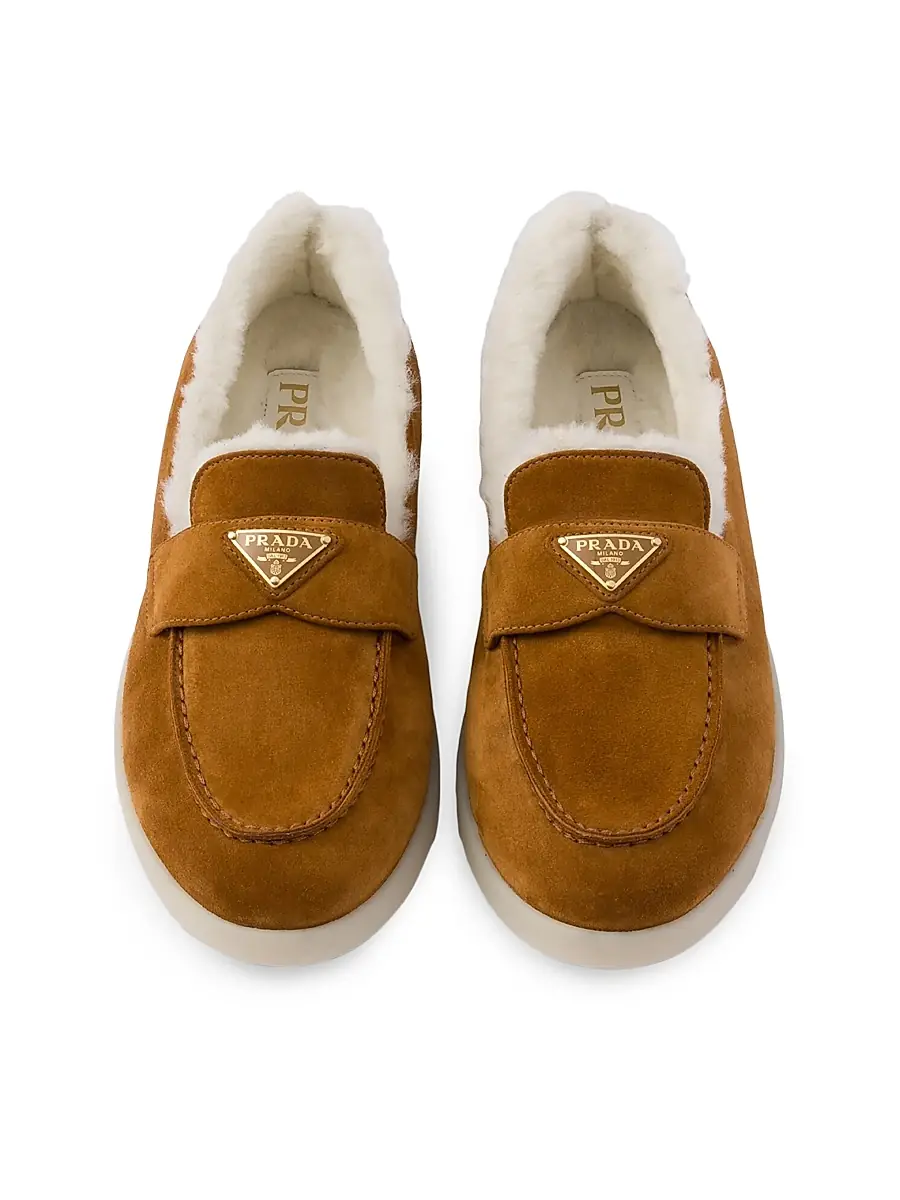 Prada Women's Suede and Shearling Loafers - Brown | Thumbnail 3 Prada Women's Suede and Shearling Loafers - Brown | Thumbnail 3