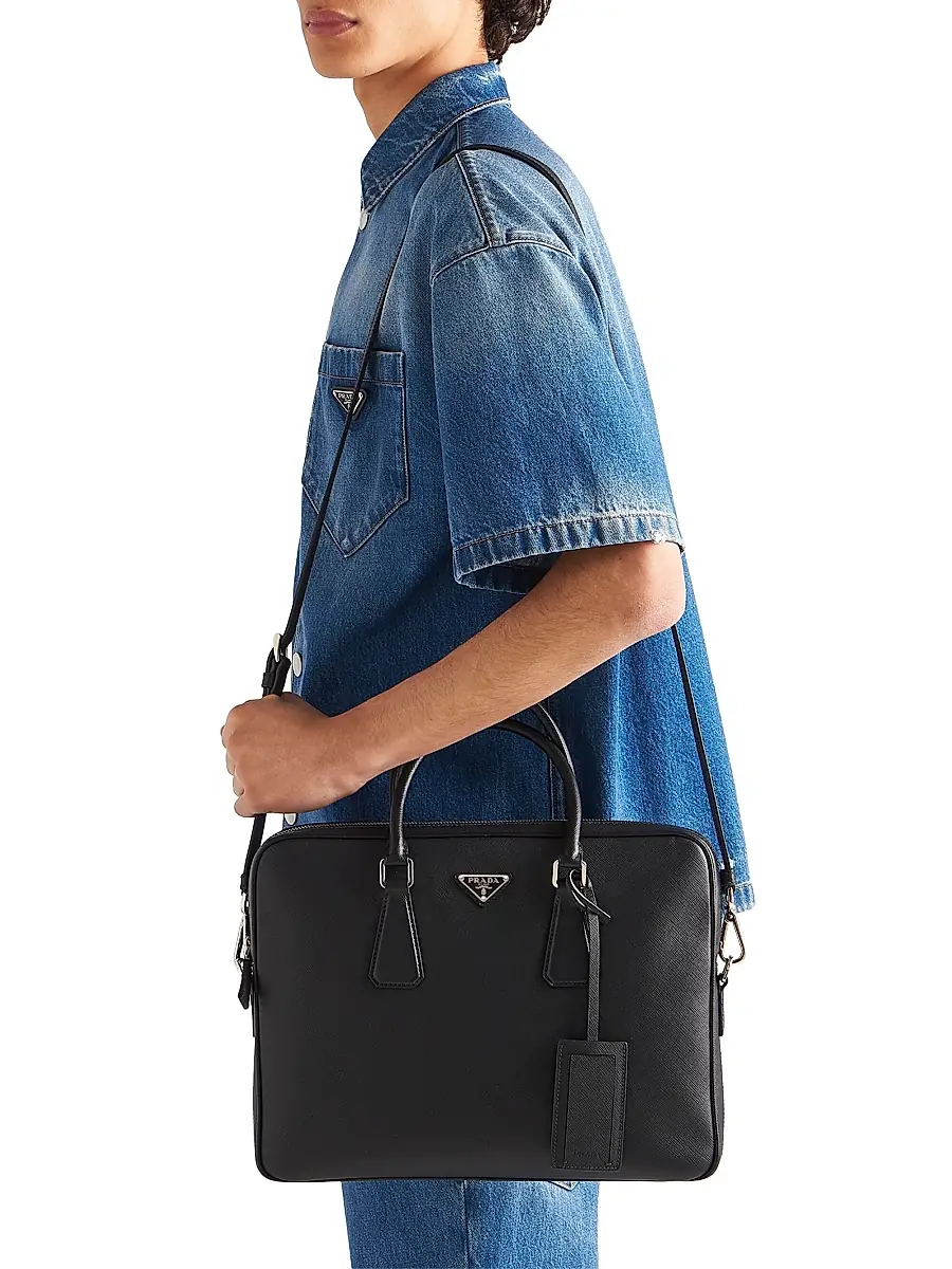 Prada Men's Saffiano Leather Work Bag - Black | Thumbnail 2 Prada Men's Saffiano Leather Work Bag - Black | Thumbnail 2