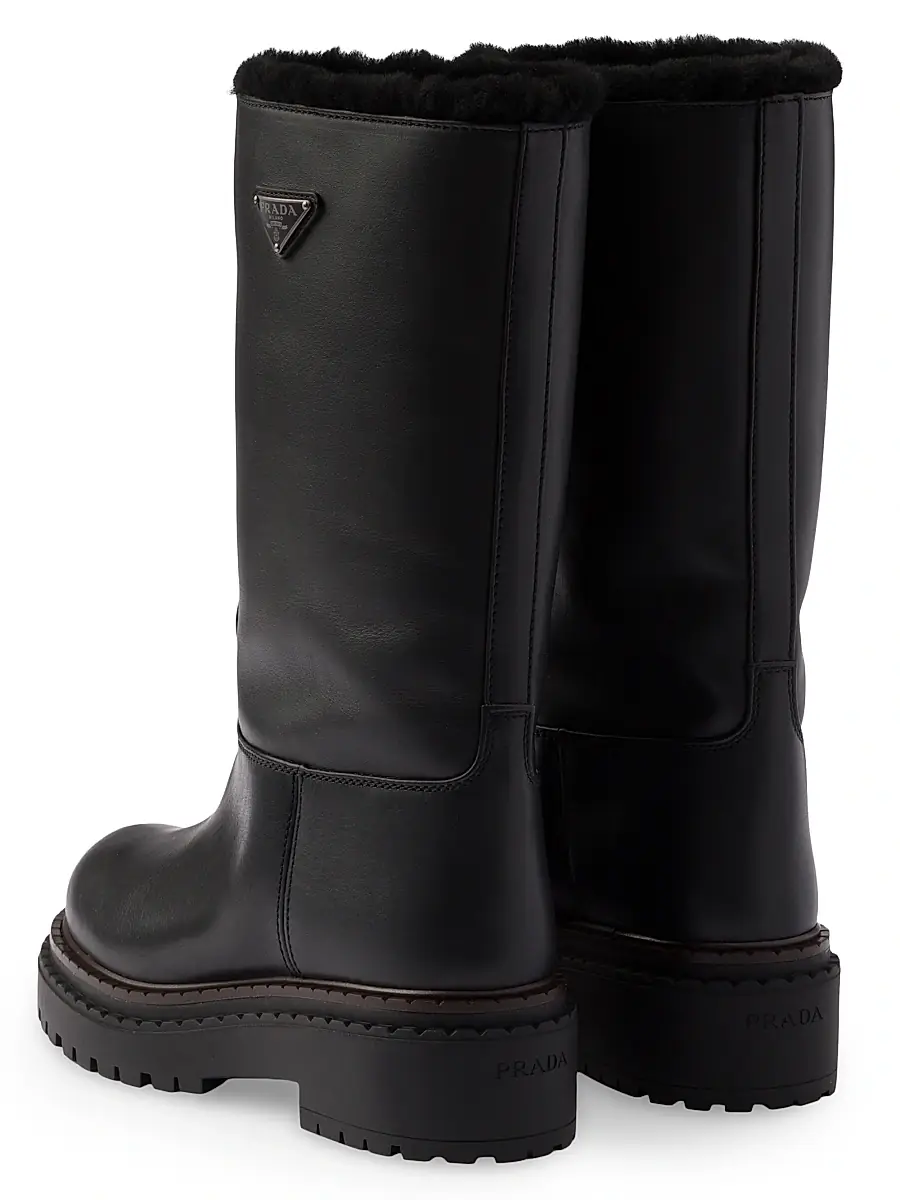 Prada Women's Leather and Shearling Boots - Black | Thumbnail 4 Prada Women's Leather and Shearling Boots - Black | Thumbnail 4