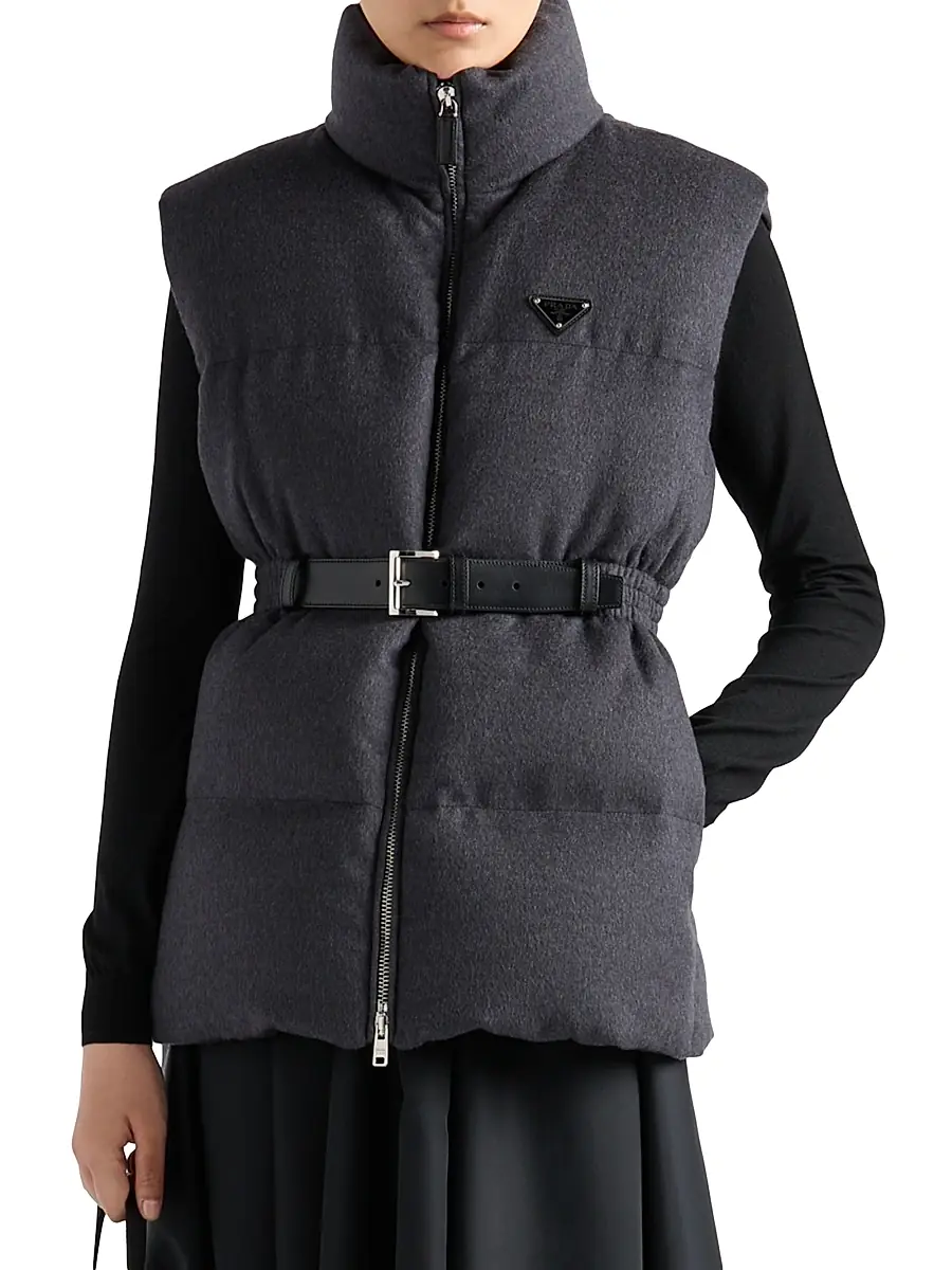 Prada Women's Flannel Down Vest - Grey | Thumbnail 2