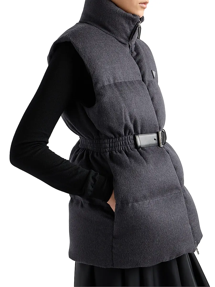 Prada Women's Flannel Down Vest - Grey | Thumbnail 4