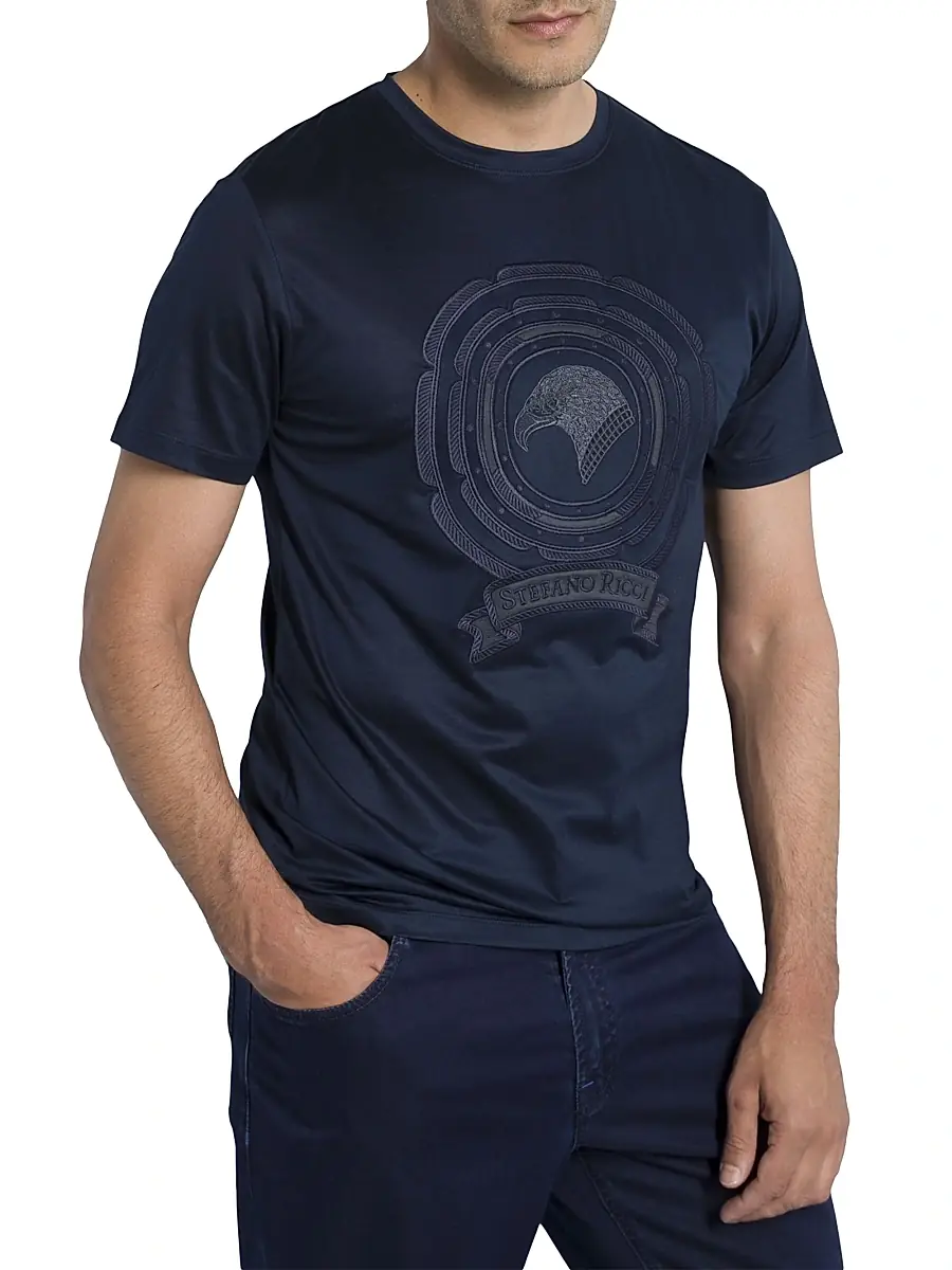 Stefano Ricci Men's T-Shirt - Blue | Thumbnail 2 Stefano Ricci Men's T-Shirt - Blue | Thumbnail 2