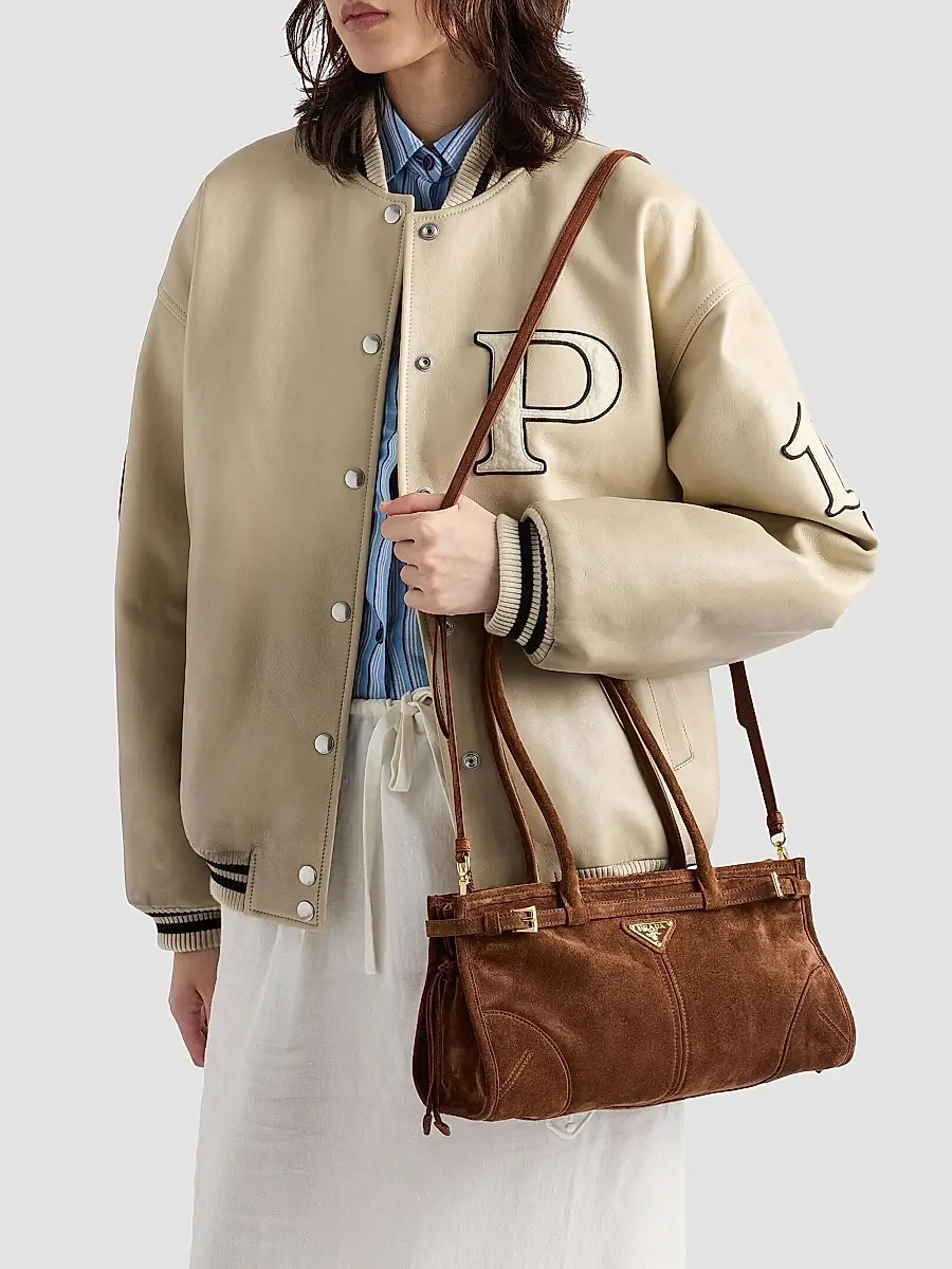 Prada Women's Bonnie Medium Suede Top Handle Bag | Thumbnail 9 Prada Women's Bonnie Medium Suede Top Handle Bag | Thumbnail 9