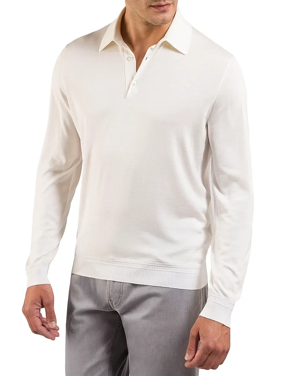 Stefano Ricci Men's Silk Three-Button Polo Shirt | Thumbnail 2